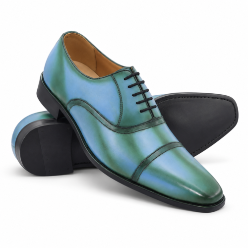 Aldgate Men's Sky Blue and Burnished Green Patina Calf Leather Oxford Shoes