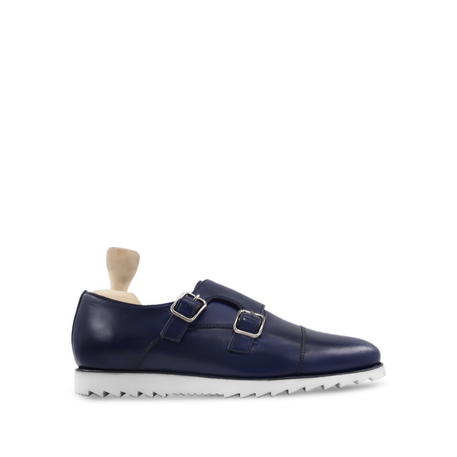 Abbey Men's Dark Blue Calf Leather Double Monkstrap Shoes