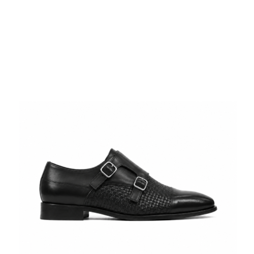 Alderley Men's Black Hand Woven Calf Leather Double Monkstrap Shoes
