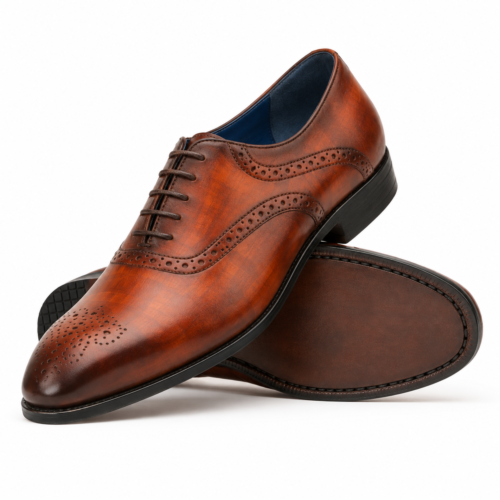 Baker Men's Brown Patina Calf Leather Oxford Shoes