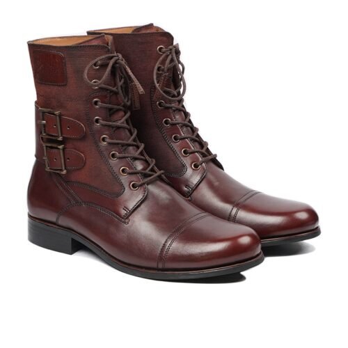Bedford Men's Reddish Brown Canvas and Calf Leather Boot