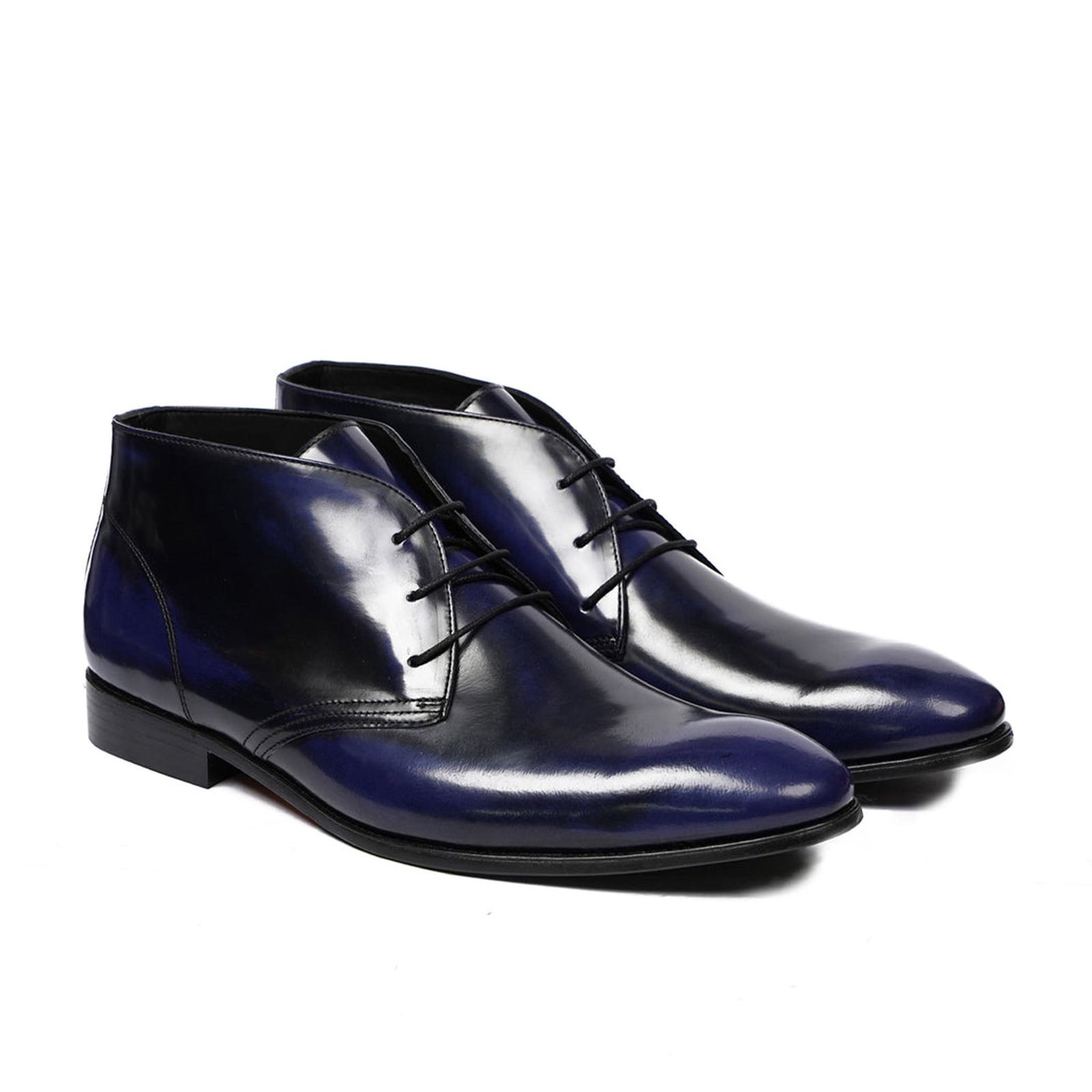 Irving 3 Men's Blue Patina Box Leather High Shine Chukka boot