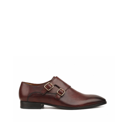Barnes Men's Burgundy Brown Calf Leather Double Monkstrap Shoes