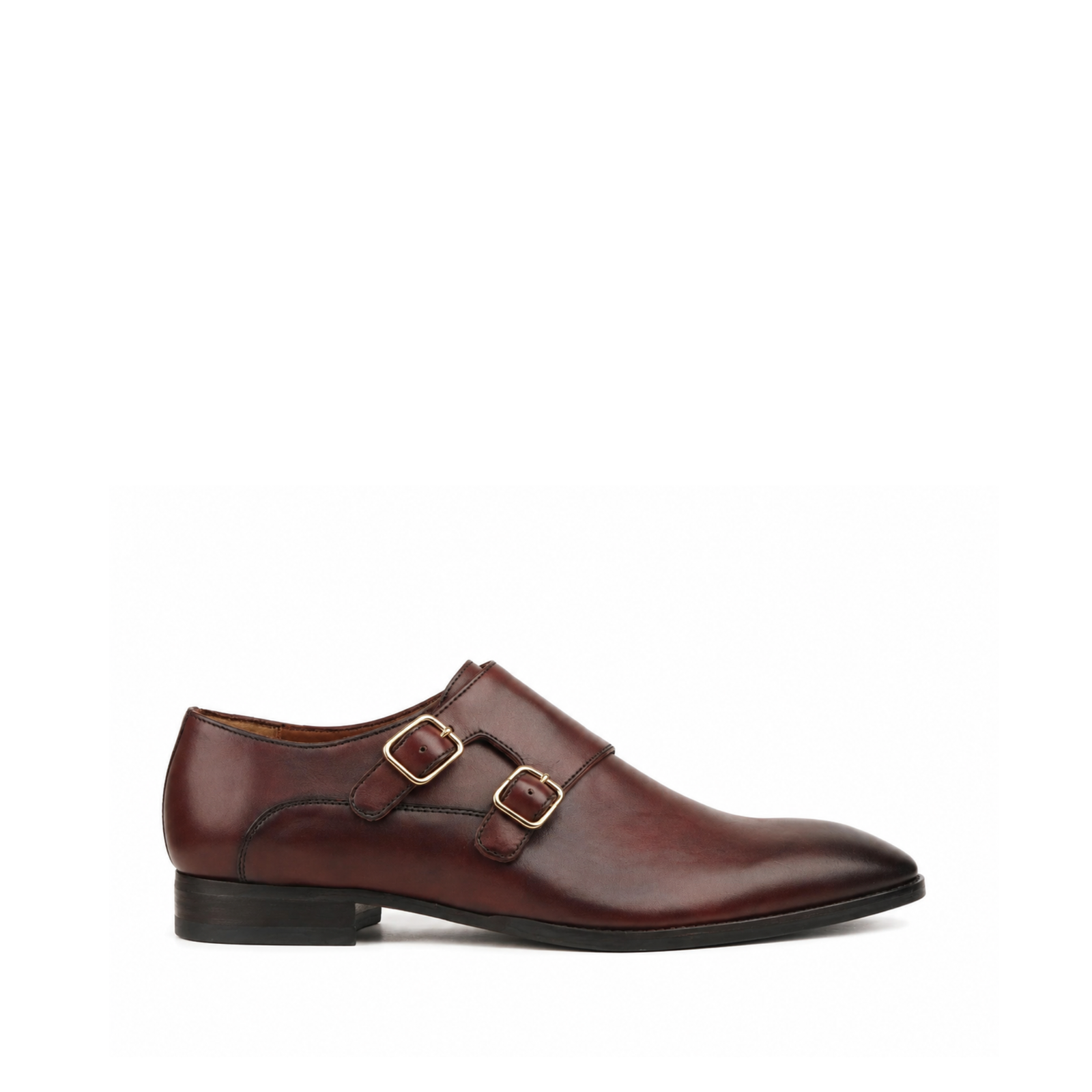 Barnes Men's Burgundy Brown Calf Leather Double Monkstrap Shoes