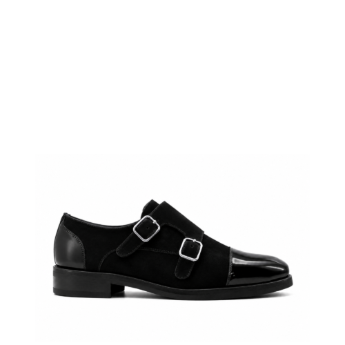 Beckett Men's Black Patent Leather and Kid Suede Double Monkstrap Shoes