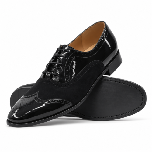 Burlington Men's Black Kid Suede and Patent Leather Oxford Shoes