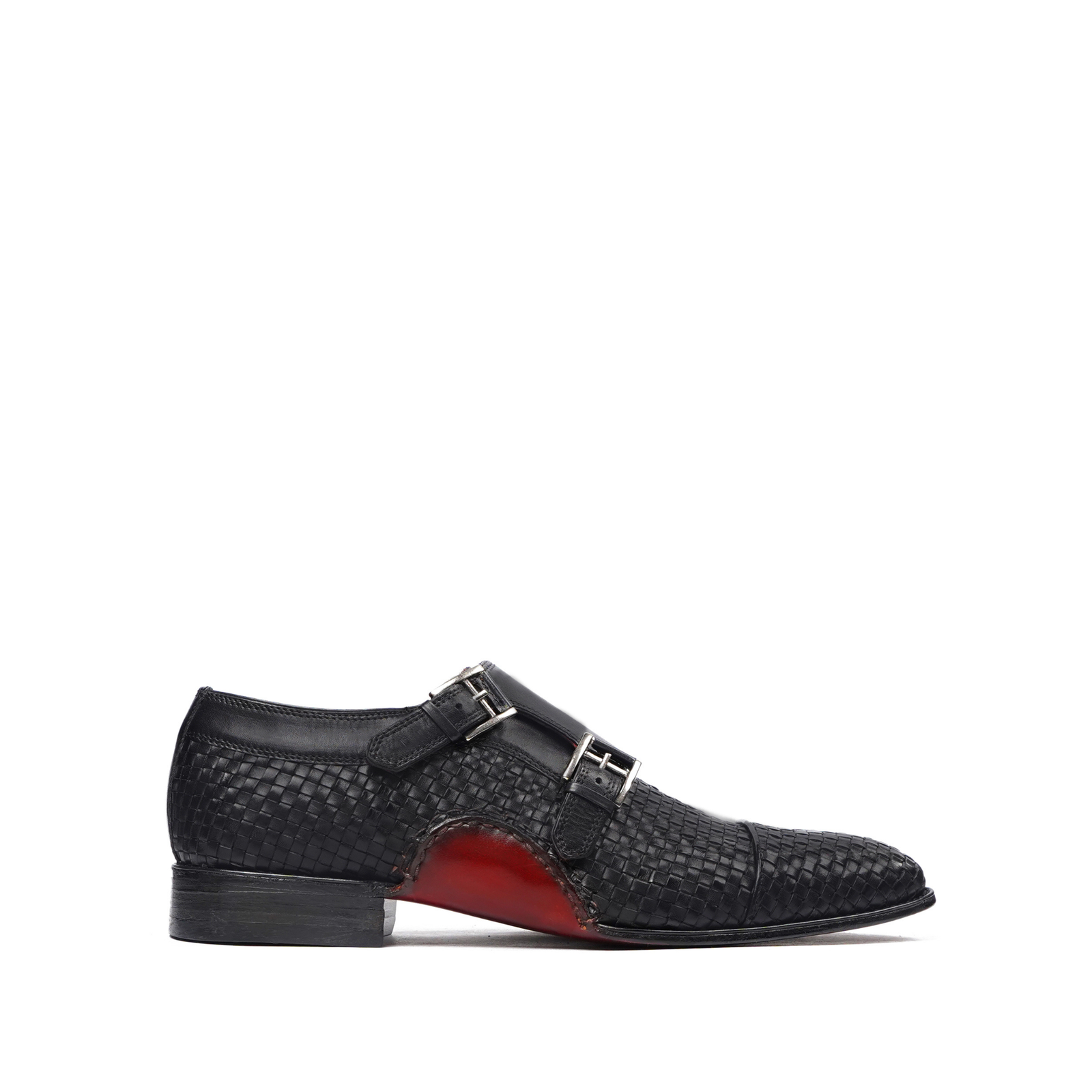 Bexley Men's Black Hand Woven Calf Leather Double Monkstrap Shoes