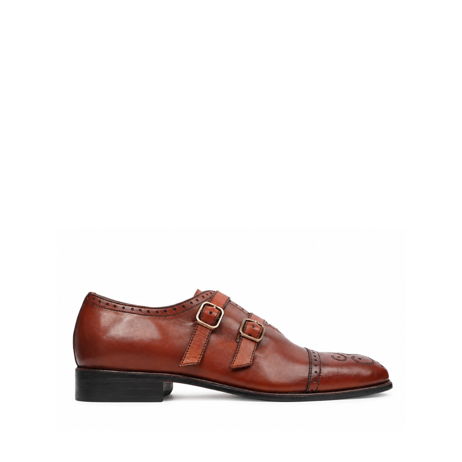 Brentwood Men's Burgundy Brown Calf Leather Double Monstrap Shoes