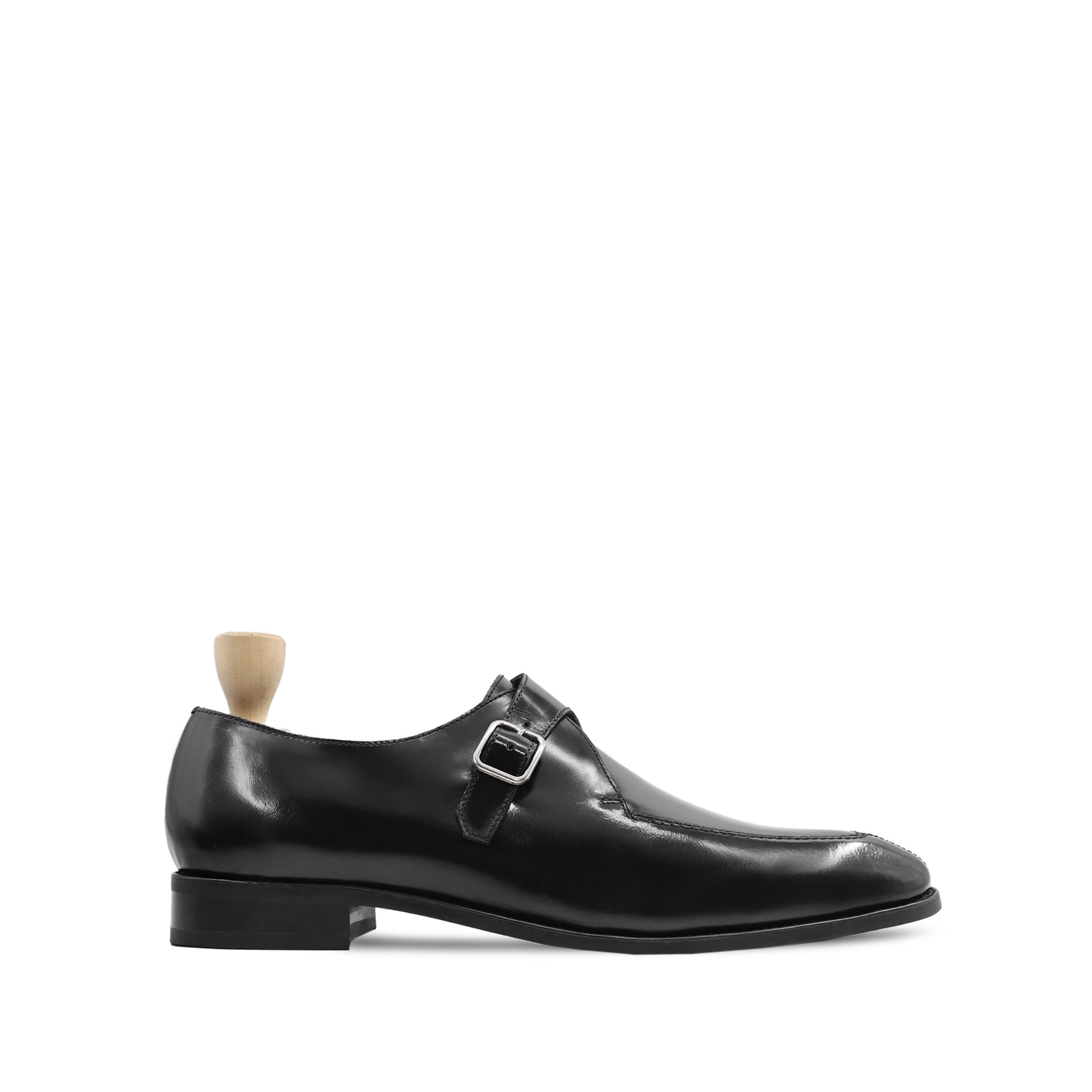 Bridgerton Men's Black Box Leather High Shine Single Monkstrap Shoes
