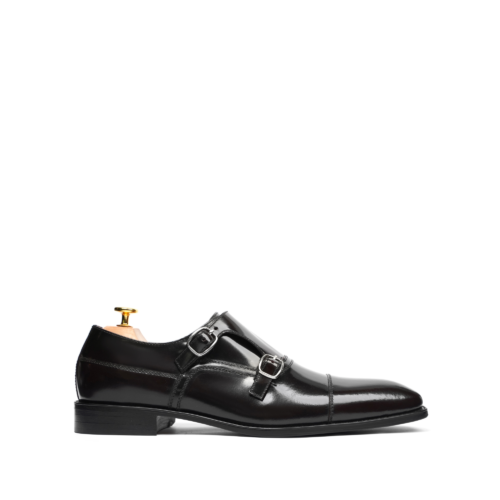 Chester Men's Black Box Leather High Shine Double Monkstrap Shoes