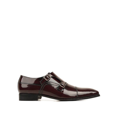 Carrington Men's Oxblood Box Leather High Shine Double Monkstrap Shoes