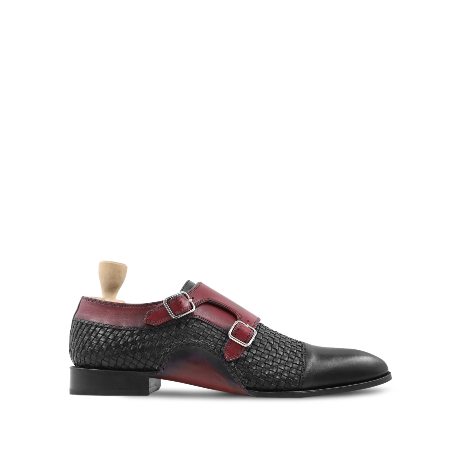 Cotswold Men's Oxblood and Black Hand Woven Calf Leather Double Monkstrap Shoes