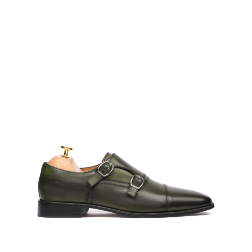 Davenport Men's Burnish Green Calf Leather Double Monkstrap Shoes