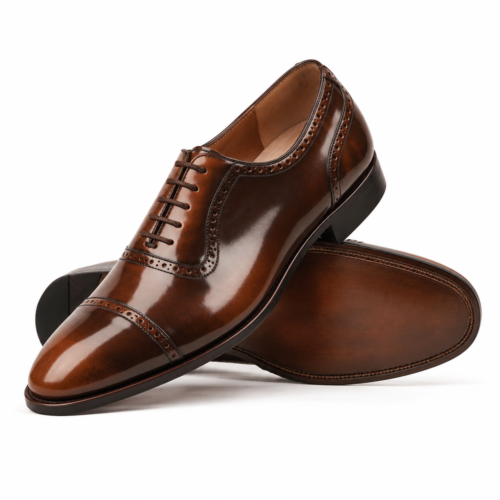 Chatsworth Men's Burnished Brown Box Leather High Shine Oxford Shoes