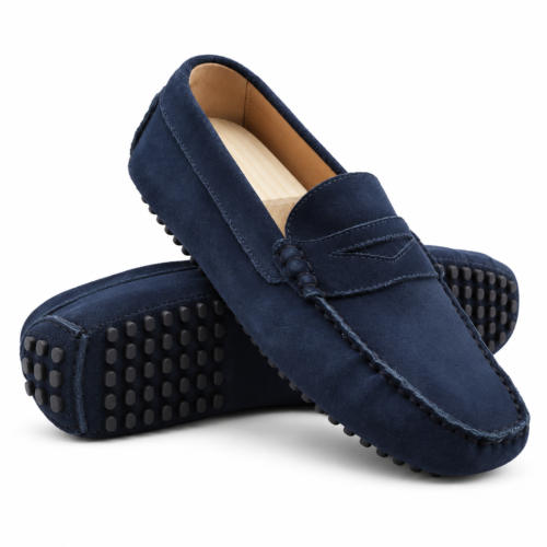 Alder Men's Navy Blue Kid Suede Driver Shoe