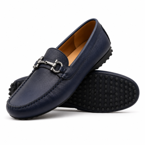 Fordham 2 Men's Navy Blue Pebble Grain Leather Driver Shoe