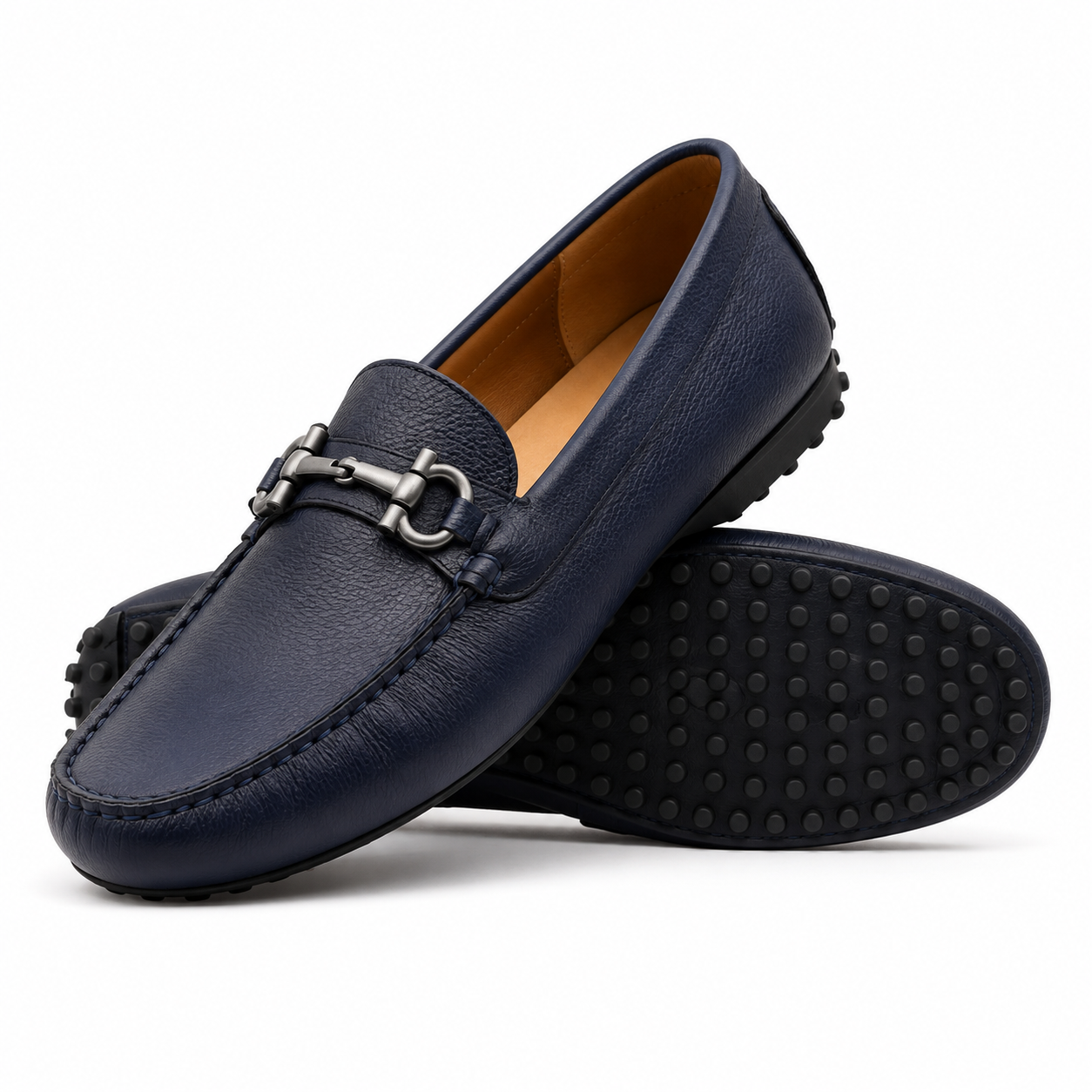 Fordham 2 Men's Navy Blue Pebble Grain Leather Driver Shoe