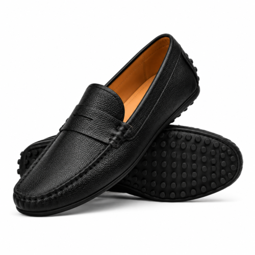 Halston 2 Men's Black Pebble Grain Leather Driver Shoe