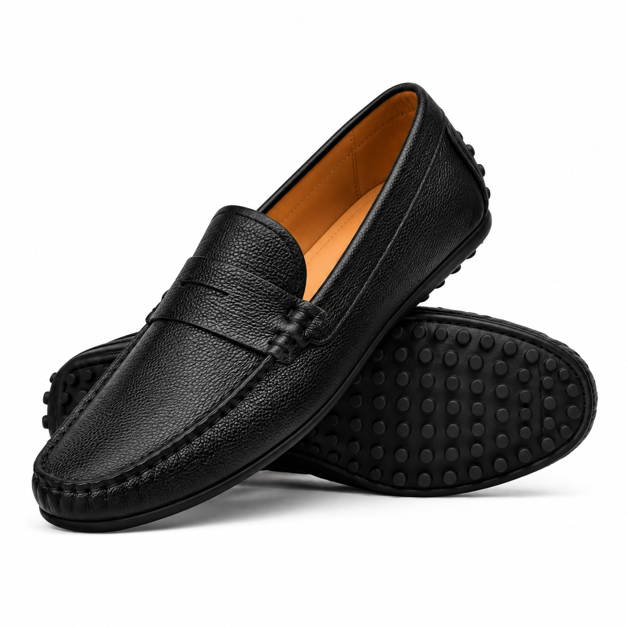 Halston 2 Men's Black Pebble Grain Leather Driver Shoe