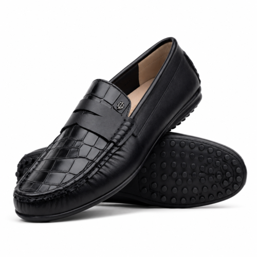 Irving 2 Men's Black Crocodile Textured & Calf Leather Driver