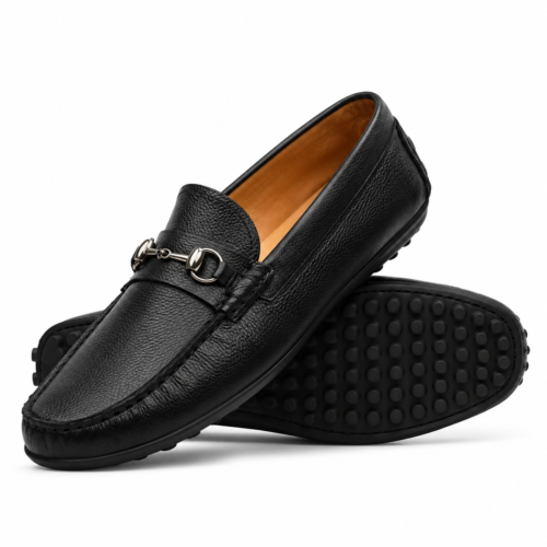 Carter 4 Men's Black Pebble Grain Leather Driver Shoe