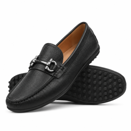 Lennox 4 Men's Black Pebble Grain Leather Driver Shoe