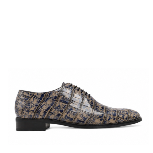 Henley Men's Grey and Blue Calf Leather Wholecut Shoes