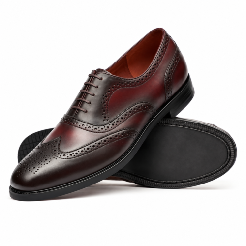 Cromwell Men's Brown Burgundy Calf Leather Oxford Shoes