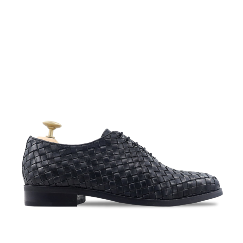 Kensington Men's Black Hand Woven Calf Leather Wholecut Shoes