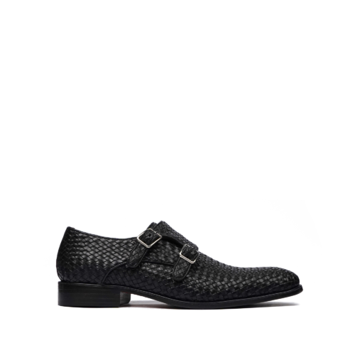 Ellington Men's Black Hand Woven Calf Leather Double Monkstrap Shoes