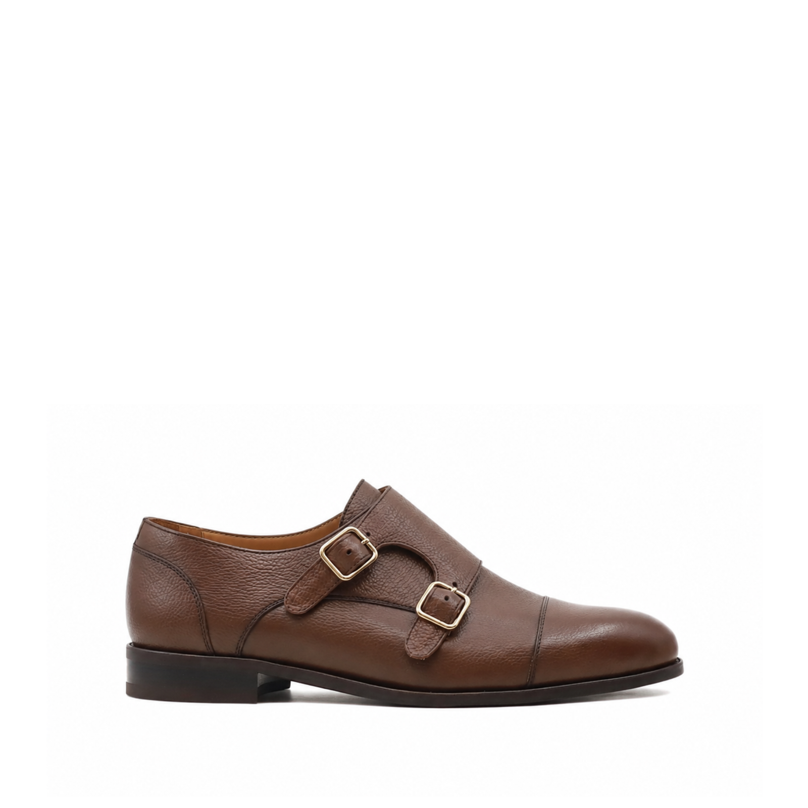 Emerson Men's Brown Pebble Grain Leather Double Monkstrap Shoes