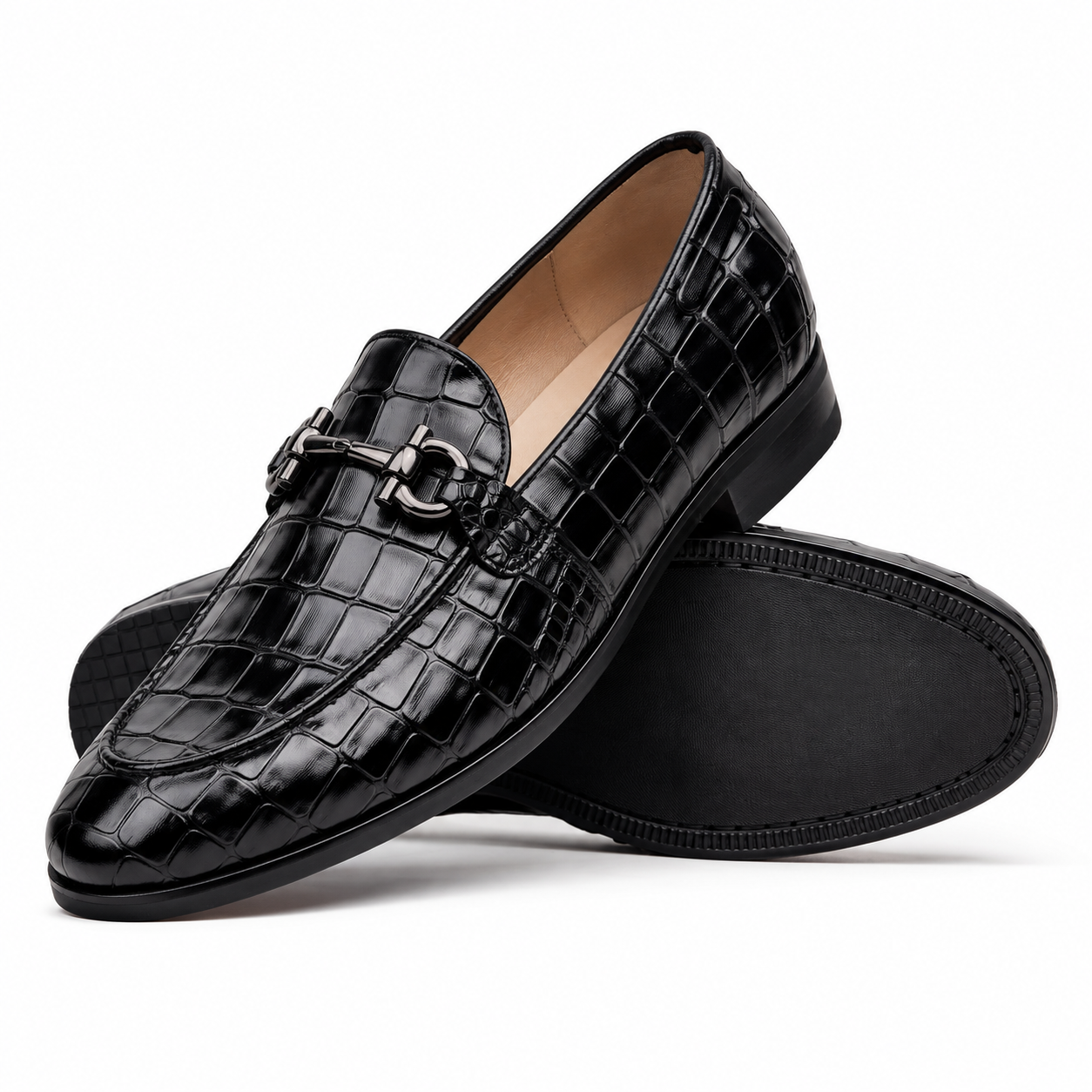 Windsor Men's Black Crocodile Printed Loafer