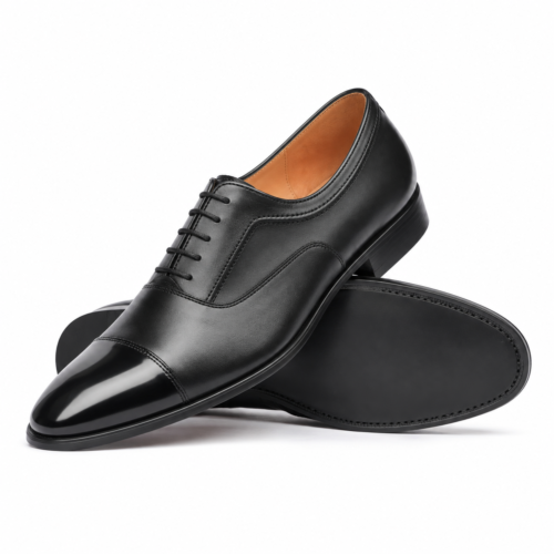 Hadley Men's Black Calf and Box Leather High Shine Oxford Shoes