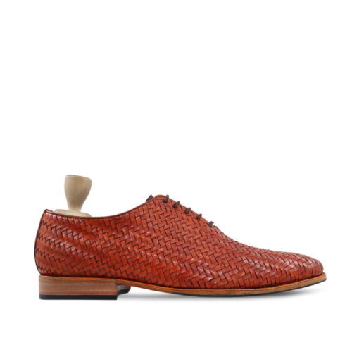 Somerset Men's Tan Hand Woven Calf Leather Wholecut Shoes