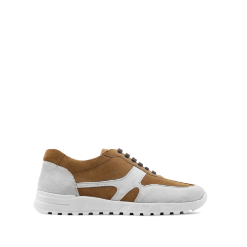 Paxton Men's Camel and White Kid Suede Leather Jogger
