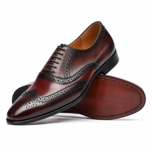 Newcastle Men's Burnished Brown Burgundy Calf Leather Oxford Shoes