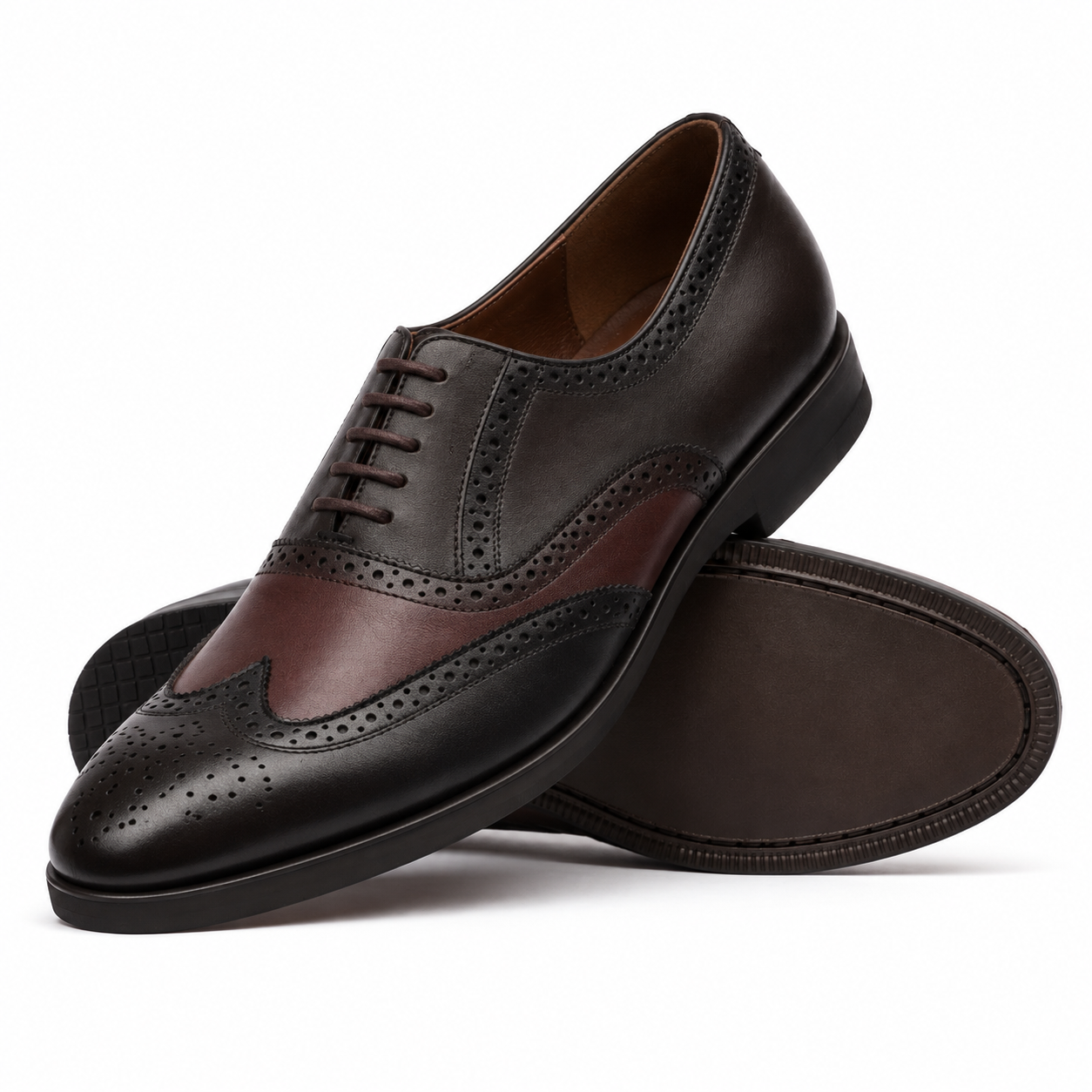 Northwick Men's Dark Brown and Oxblood Calf Leather Oxford Shoes