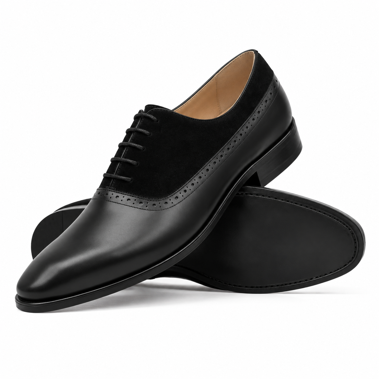 Rothwell Men's Black Kid Suede and Calf Leather Oxford Shoes