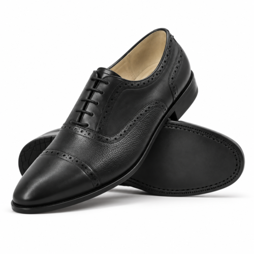 Sandringham Men's Black Calf and Pebble Grain Leather Oxford Shoes