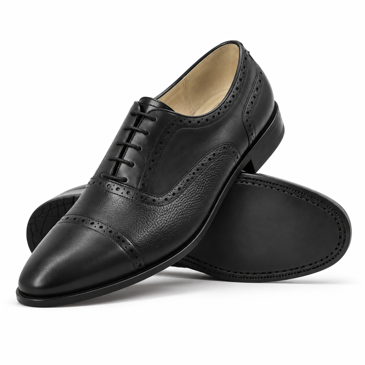 Sandringham Men's Black Calf and Pebble Grain Leather Oxford Shoes