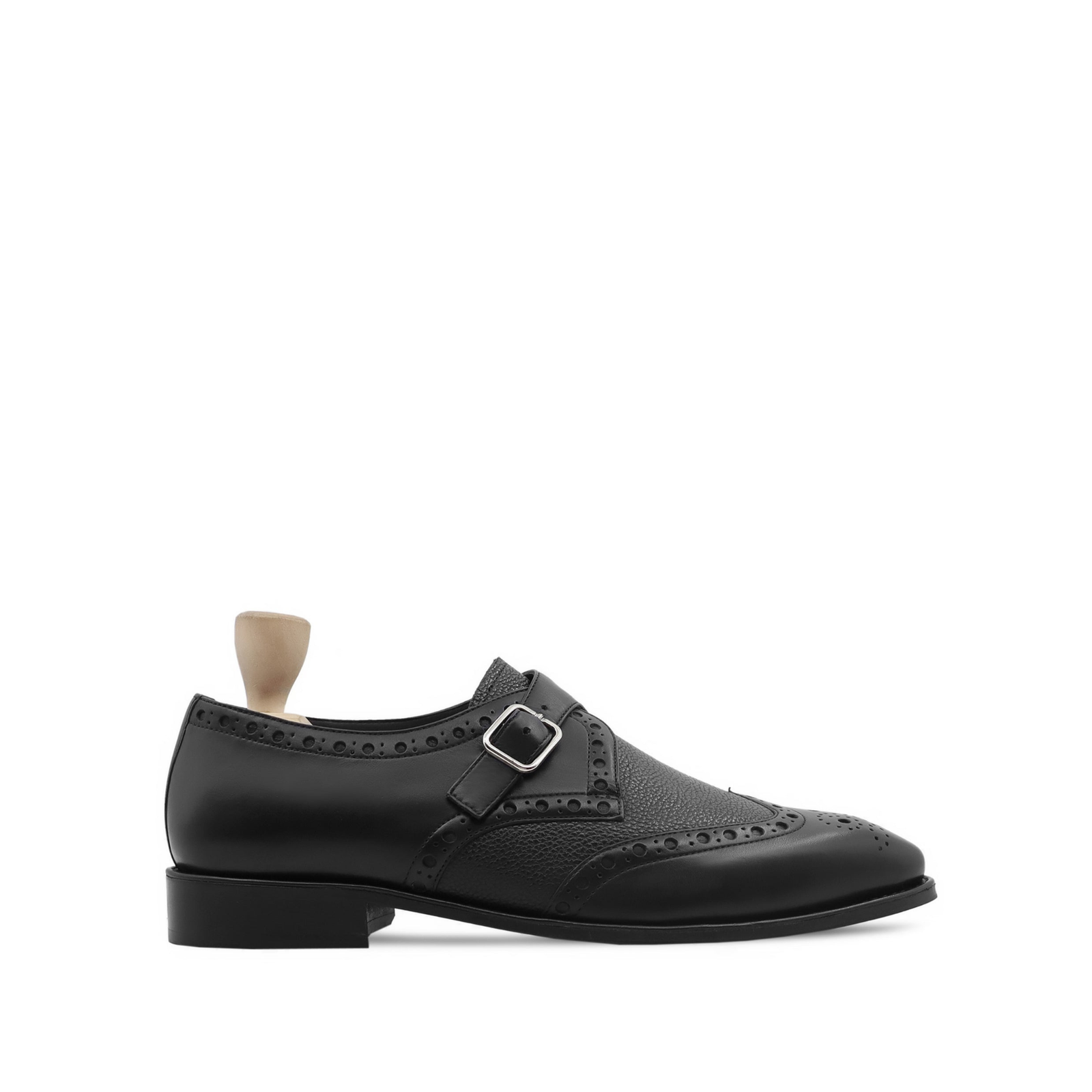 Marlow Men's Black Calf and Pebble Grain Leather Single Monkstrap Shoes