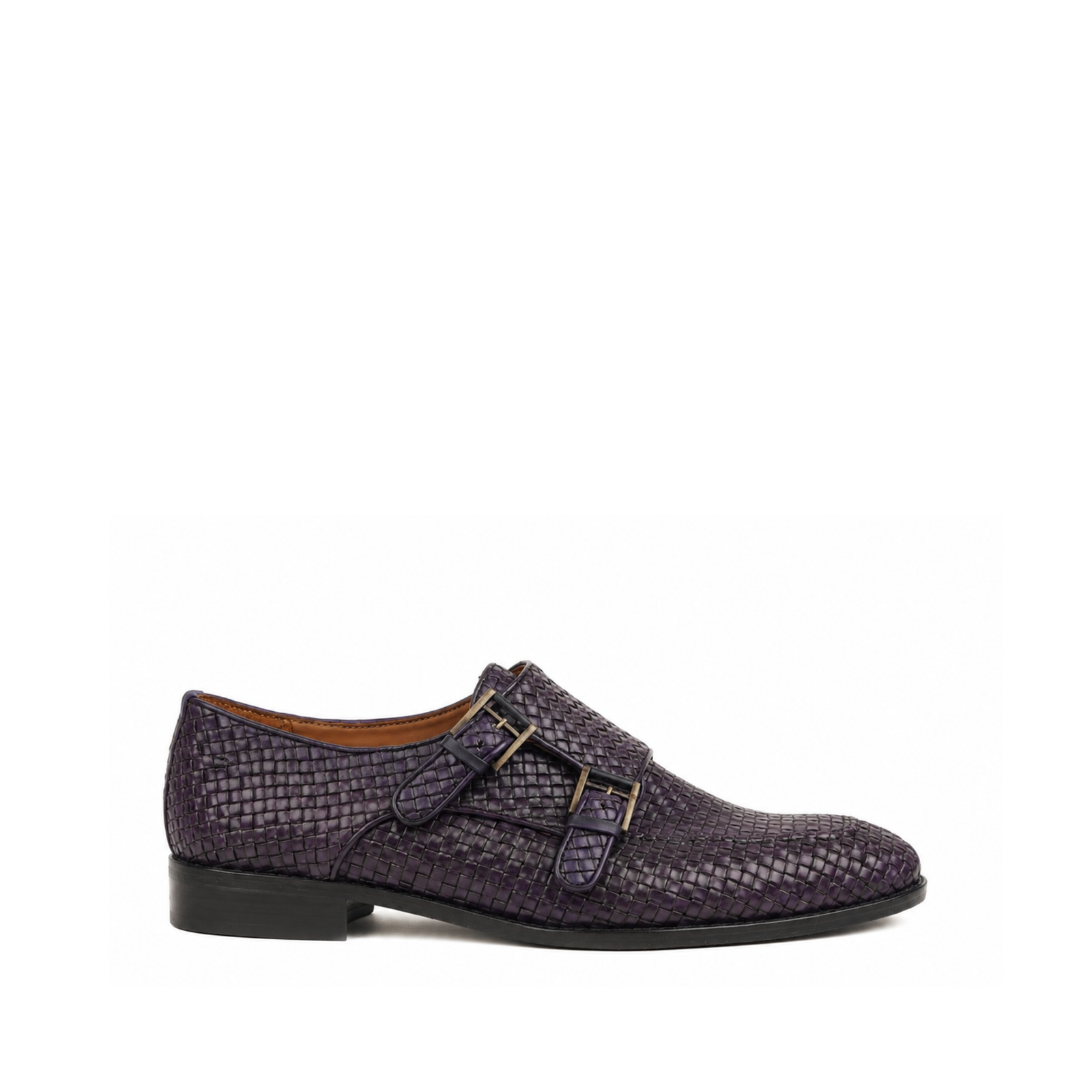 Oakwood Men's Purple Hand Woven Calf Leather Double Monkstrap Shoes
