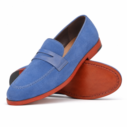 Regent Men's Sea Blue Kid Suede Bespoke Loafer