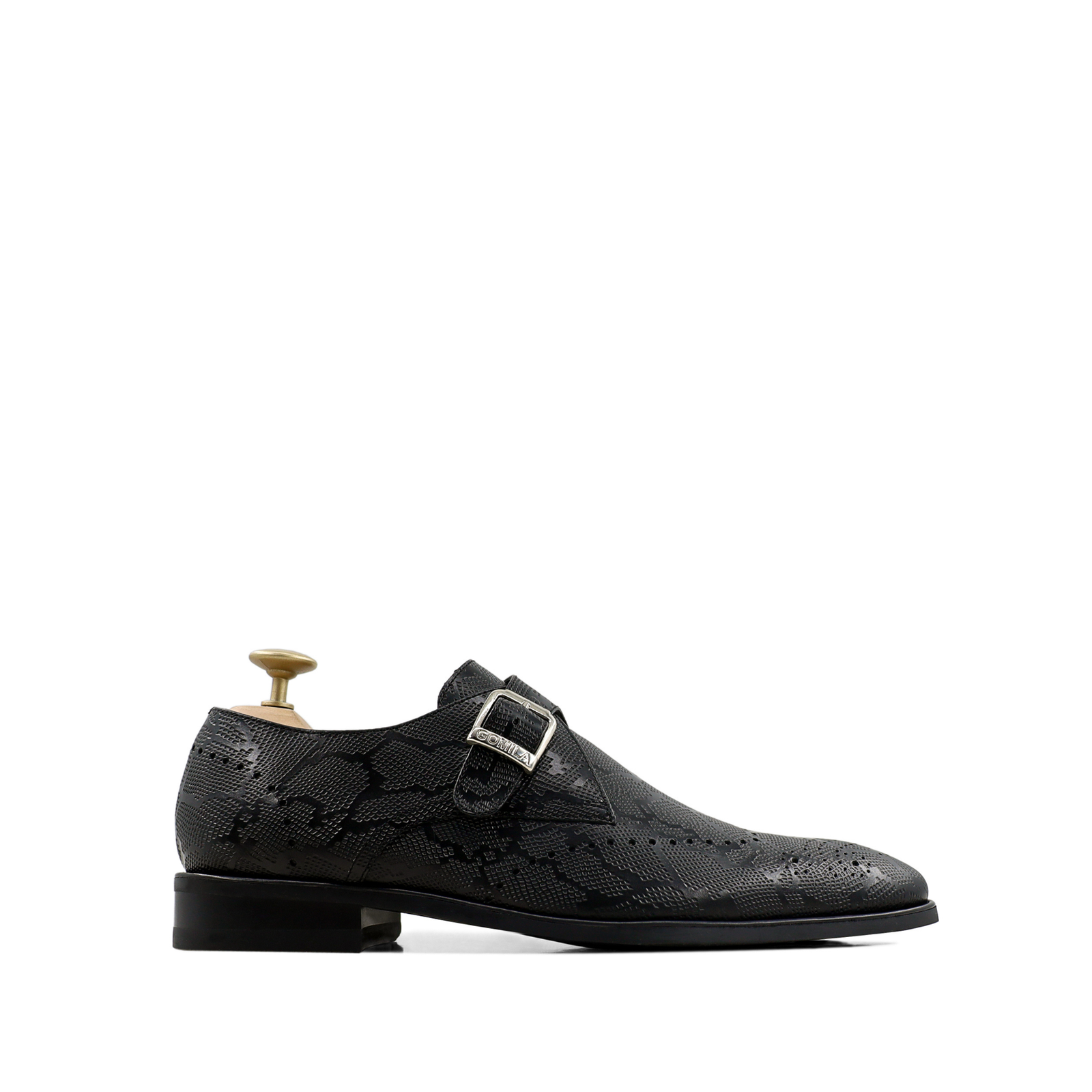 Rochester Men's Black Calf Leather Single Monkstrap Shoes