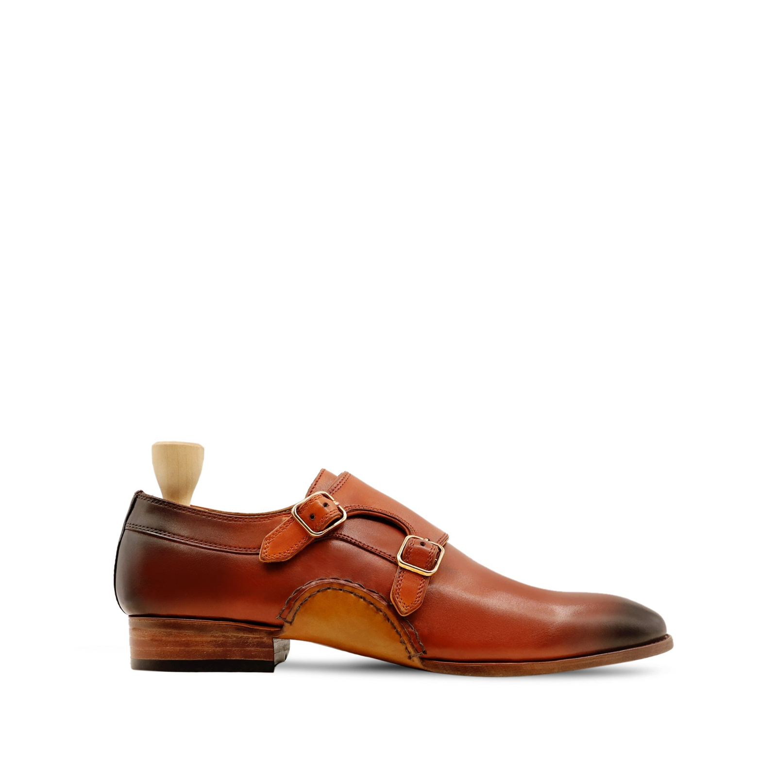 Sutton Men's Burnish Orange Tan Calf Leather Double Monkstrap Shoes