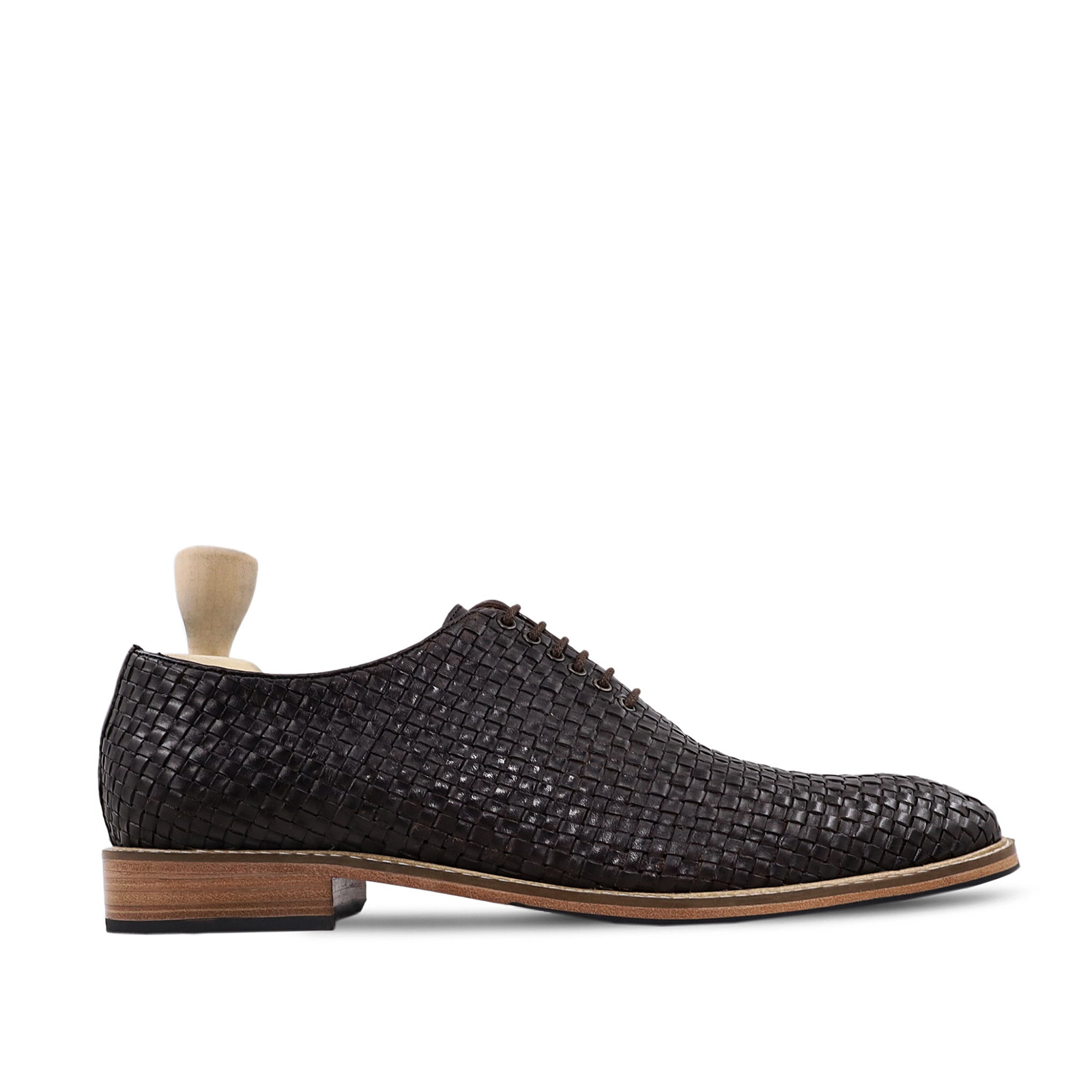 Kendal Men's Dark Brown Hand Woven Calf Leather Wholecut Shoes