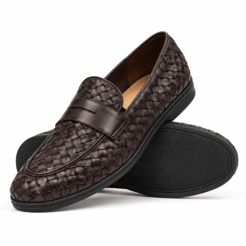 Albany Men's Dark Brown Hand Woven Calf Leather Loafer