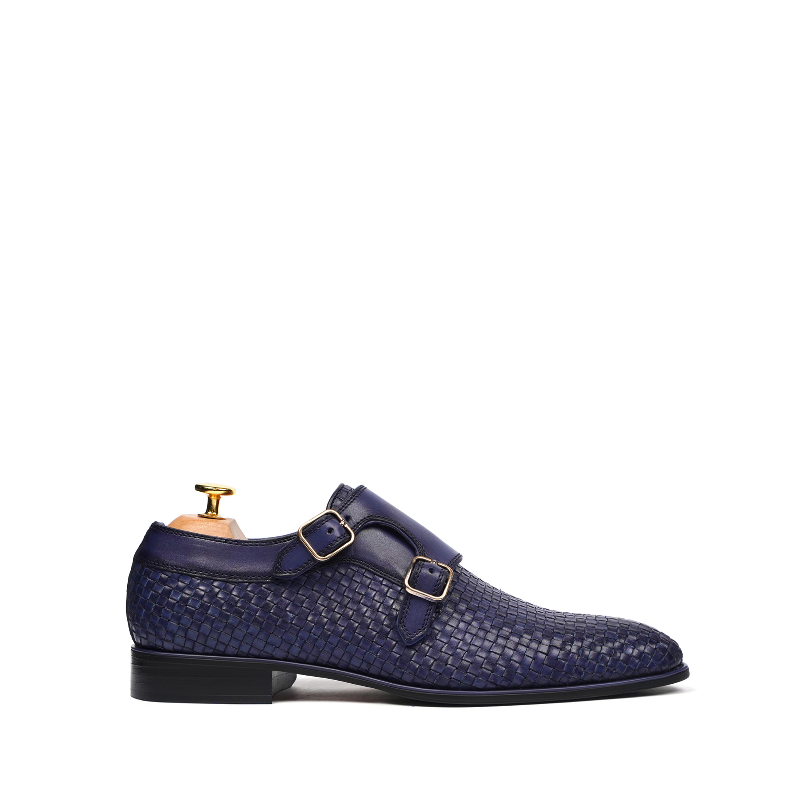 Warrington Men's Blue Hand Woven Calf Leather Double Monkstrap Shoes