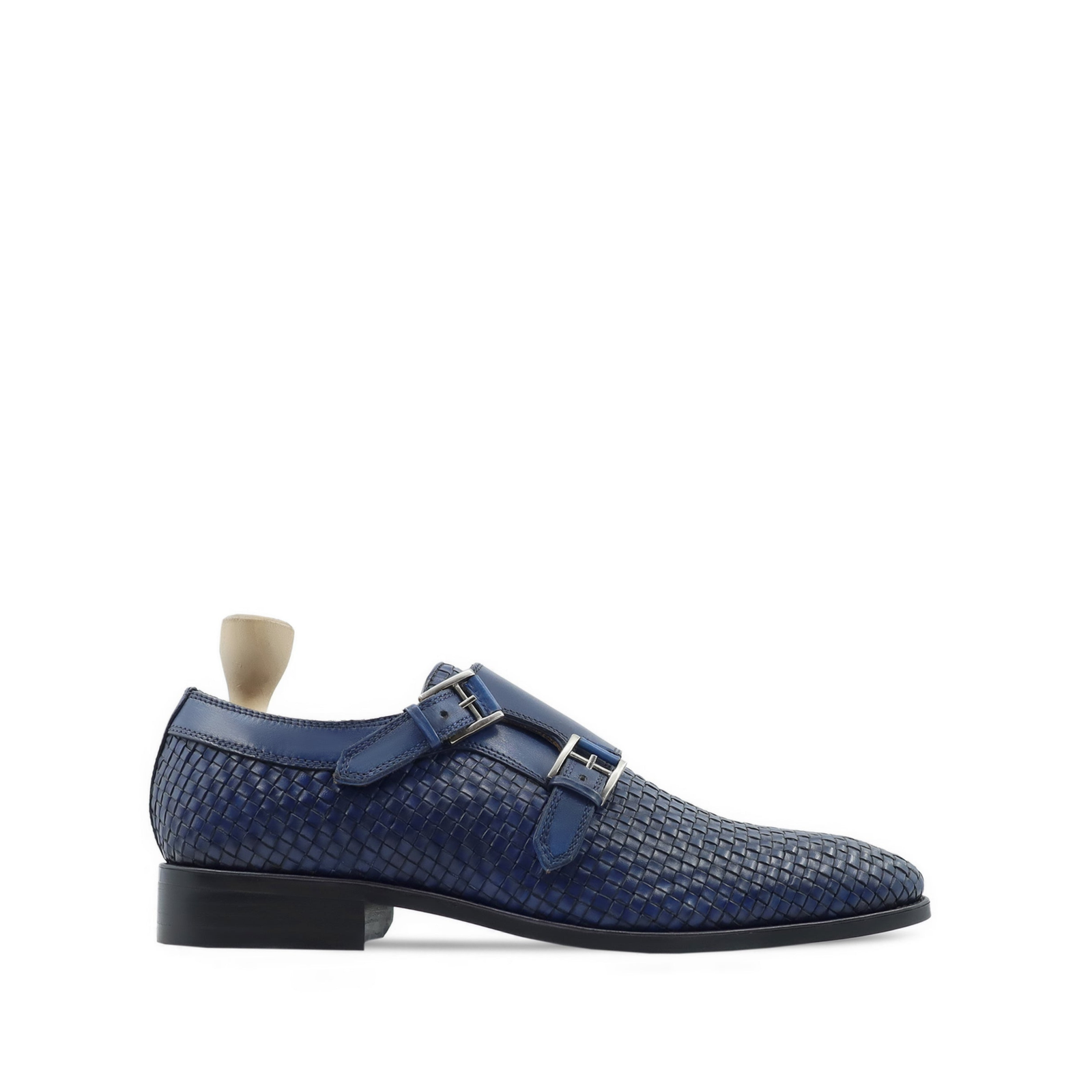 Winthrop Men's Blue Hand Woven Calf Leather Double Monkstrap Shoes